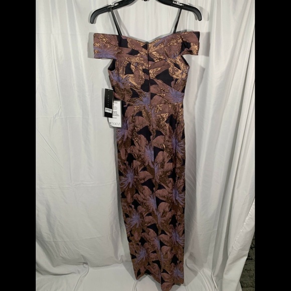 NWT $495 Aidan‎ Mattox Off Shoulder Floral Jacquard Gown Mink Rose [SZ 0 ] - Picture 9 of 12